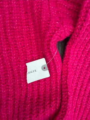 NWT Anthropologie Vibrant Pink Ribbed Turtleneck Sweater with Dark Trim thumbnail 3
