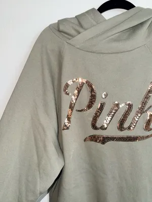 Victoria’s Secret PINK Gold Sequin Logo Oversized Sweatshirt Light Green thumbnail 3
