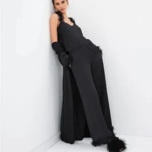 For Love‎ and Lemons small satin and tulle ruffle black pajamas tank long pants thumbnail 3
