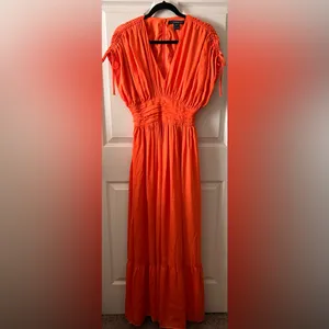 French Connection‎ Audrey Autumn Wedding Guest Maxi Whimsical Dress Mandarin Orange Jewel Tone Sz 6 thumbnail 5