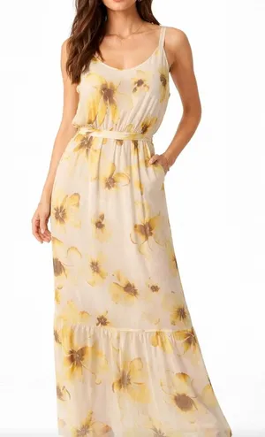 Simply Vera Wang Floral‎ Maxi Dress Yellow Cream Sleeveless Smocked Back S thumbnail 1
