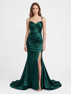 Windsor Emerald Green Satin Mermaid Formal Gown Dress XS thumbnail 1