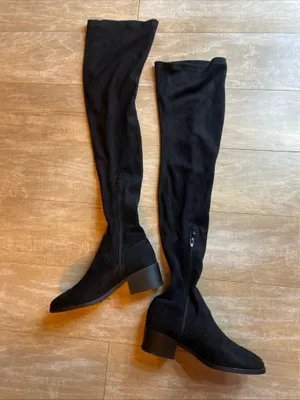 Forever21 Black Thigh High OTK Over The Knee Chunky Heel Suede Boots 7.5 thumbnail 5