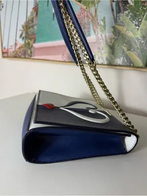 Love Moschino White Blue Split Heart Structured Shoulder Bag Gold Chain thumbnail 4