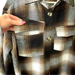 New Sweet Lovely by Jen Long Button Up Plaid Shacket M Brown Size M thumbnail 15