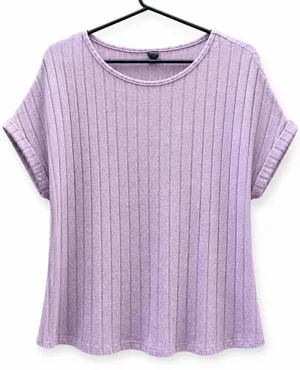 SHEIN Ribbed Short Sleeve Lavender Top thumbnail 1