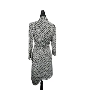 Julie Brown‎ NYC Geometric Wrap Dress Surplice Tie Knee Length S Black/White thumbnail 2