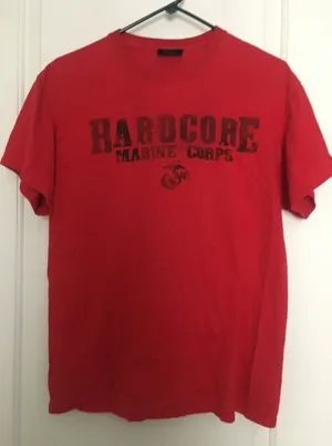 MV Sport Men's Short Sleeve T-Shirt HARDCORE MARINE CORPS Size Medium Red Tee thumbnail 1