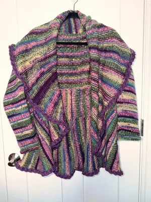 Multicolor Striped Open Sweater Cardigan Purple Size undefined thumbnail 1