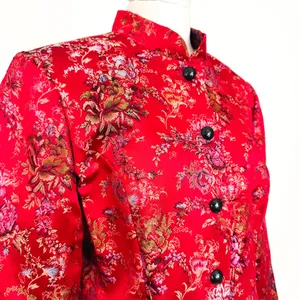 Vintage Y2K Silk-Blend Chinese-Style Patterned Tang Blazer in Red | Size S/M thumbnail 2