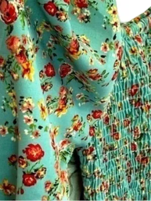 Timing Floral Ruched Smocked Bodycon square neck mini Dress M NWT cottagecore thumbnail 6