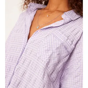Free People Textured Pajama Shirt Mini Dress Loungewear in Lilac Medium thumbnail 3
