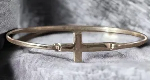 Sterling silver sideways cross bangle bracelet thumbnail 1