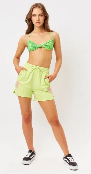 Frankies Bikinis Burl Sweatshort Size Small Grass Neon Green Butterfly thumbnail 1