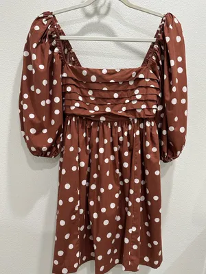 Abercrombie & Fitch Rust Polka Dot Square Neck Puff Sleeve Mini thumbnail 4