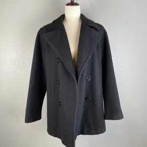 Marvin‎ Richards Vintage Over Coat Peacoat Size 6 Black Wool Anchor Buttons USA thumbnail 8
