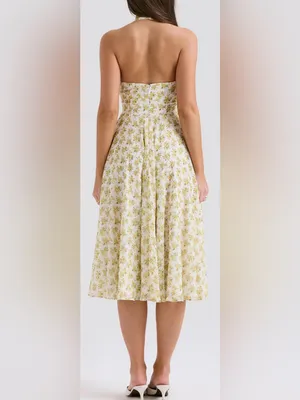 NEW HOUSE OF CB SOLADA Ivory Vintage Floral Print Georgette Halter Sz XL L+ thumbnail 5