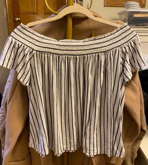 American Eagle Outfitters White Striped Strapless Short Sleeve Blouse Top thumbnail 2