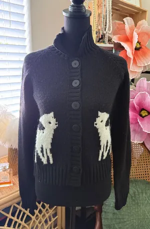 Ines de la Fressange x Uniqlo Black Wool Knit Baby Deer Fawn Cardigan Sweater thumbnail 1