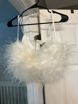 Boohoo Feather White Crop Top thumbnail 1