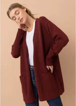 LOFT Ribbed Trim Open Front Pocket Cardigan Sweater  thumbnail 1
