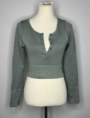 Offline by Aerie - Green Waffle Knit Long Sleeve Top thumbnail 1