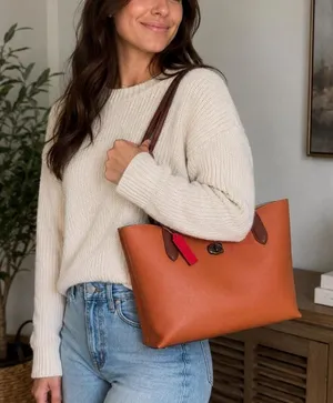 Coach Field Tote 30 Pebbled Leather Cognac Burgundy thumbnail 1
