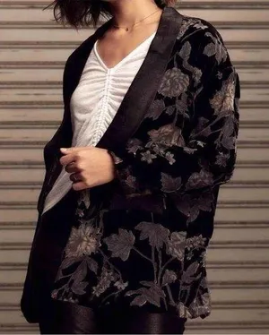Sage The Label Headed Downtown Velvet Floral Blazer Size XS thumbnail 1