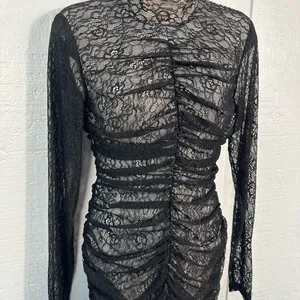 Avec Les Filles RUCHED LACE CUTOUT BACK MINIDRESS IN BLACK Size Small NWT thumbnail 11