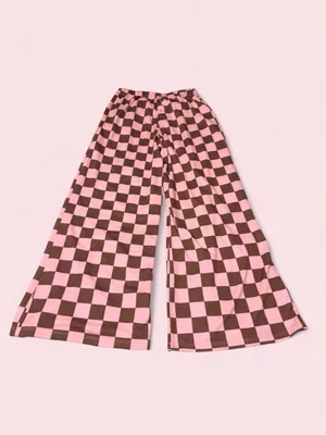 Checkerboard Wide Leg Pants - Pink/Brown thumbnail 2