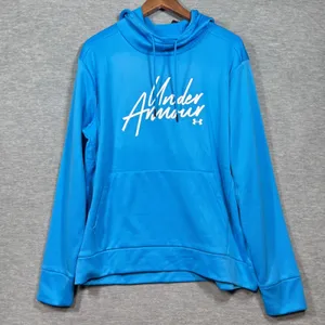 Under Armour Womens Hoodie L Loose Fit Blue Script Logo‎ Pullover Athletic thumbnail 1