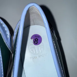 Tory Burch Sport Patent Leather Pocket Tee Golf Loafers 8 Color Block Green Blue thumbnail 6