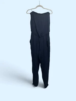 Lilly Pulitzer Emiko Strapless Jumpsuit True Navy Satin Size Medium thumbnail 2