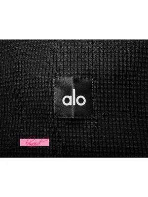 Alo Waffle Weekend Escape Mock Neck Long Sleeve Black Turtleneck Thermal Sweater thumbnail 7