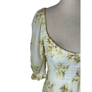 Abercrombie & Fitch Midi Dress Women XS Yellow Floral Smocked Boho Cottagecore thumbnail 6