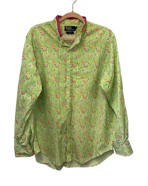Vintage Polo Ralph Lauren Floral Button Down Shirt Classic Fit Large‎ Green thumbnail 1