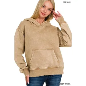 Zenana Outfitters Fleece Acid Wash Kangaroo‎ Pocket Hoodie thumbnail 2