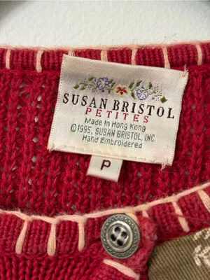 {S} Vintage Susan Bristol Red Embroidered Patchwork Cardigan 1995 thumbnail 4
