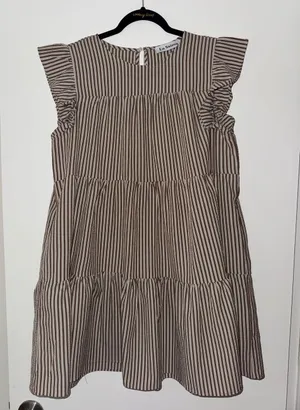 En Saison Women's Brown & White Striped Tiered Ruffle Dress thumbnail 1