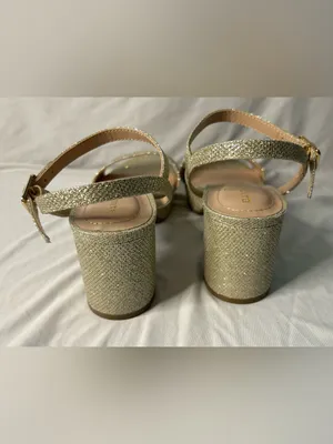 Bandolino Glittery Gold Platform Block Heel Sandal 6 thumbnail 5