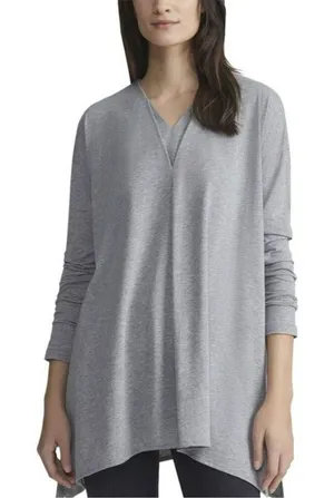 Lafayette 148 Gray Double V Neck Asymmetrical Long Sleeve Tunic Top Size Small thumbnail 1