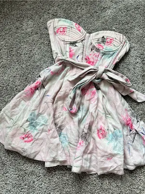 Bardot Strapless Floral Tie-Waist Mini Dress in Light Pink thumbnail 2