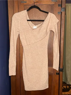 Lovers and Friends Womens Sydney Sweater Dress Large Beige Off Shoulder Revolve thumbnail 2