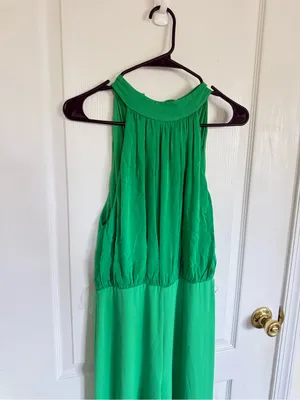 Alice + Olivia Thelma Halter Neck Green Wide-Leg Jumpsuit (NO BELT) thumbnail 4