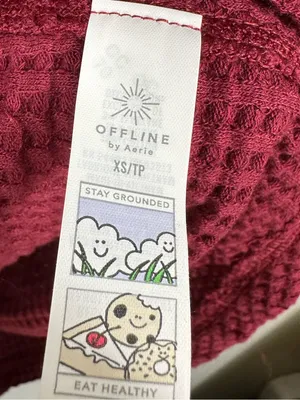 Offline by Aerie Waffle Knit Top XS Red‎ V-Neck Long Sleeve Colorblock Oversized thumbnail 8