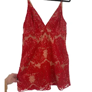 NWT Free People Night Shimmers Mini Dress Red Lace Sequin V Neck Size 10 Glam thumbnail 12