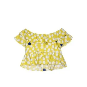 Zara Yellow Polka Dot Off Shoulder Flounce Crop Top Size‎ Medium thumbnail 2