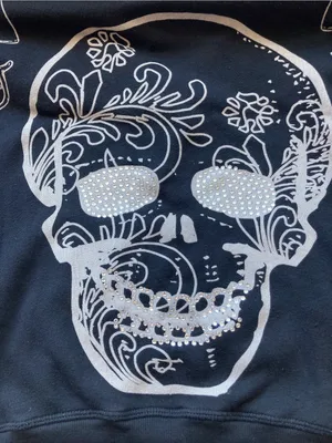 Y2K Crash & Burn Skull Rhinestone Short Sleeve Hoodie Black Size S vintage thumbnail 10