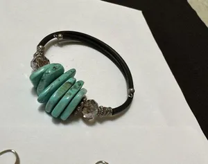 Pretty Set - Turquoise Blue Color Silver Tone Bracelet / Pierced Dangle Earrings thumbnail 3