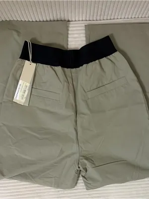 ESSENTIALS Wide Leg Pants in Olive Green with Black Waistband thumbnail 3